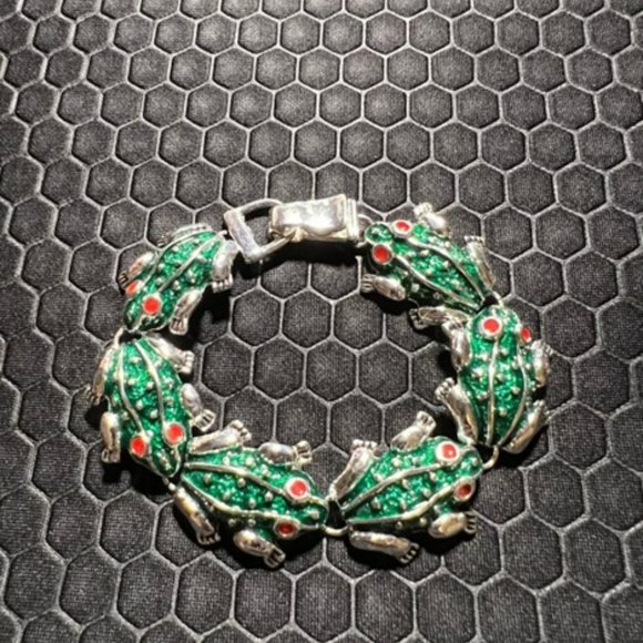 Frog Bracelet Green, Red, and Silver 18K White Gold Plated - Picture 1 of 1